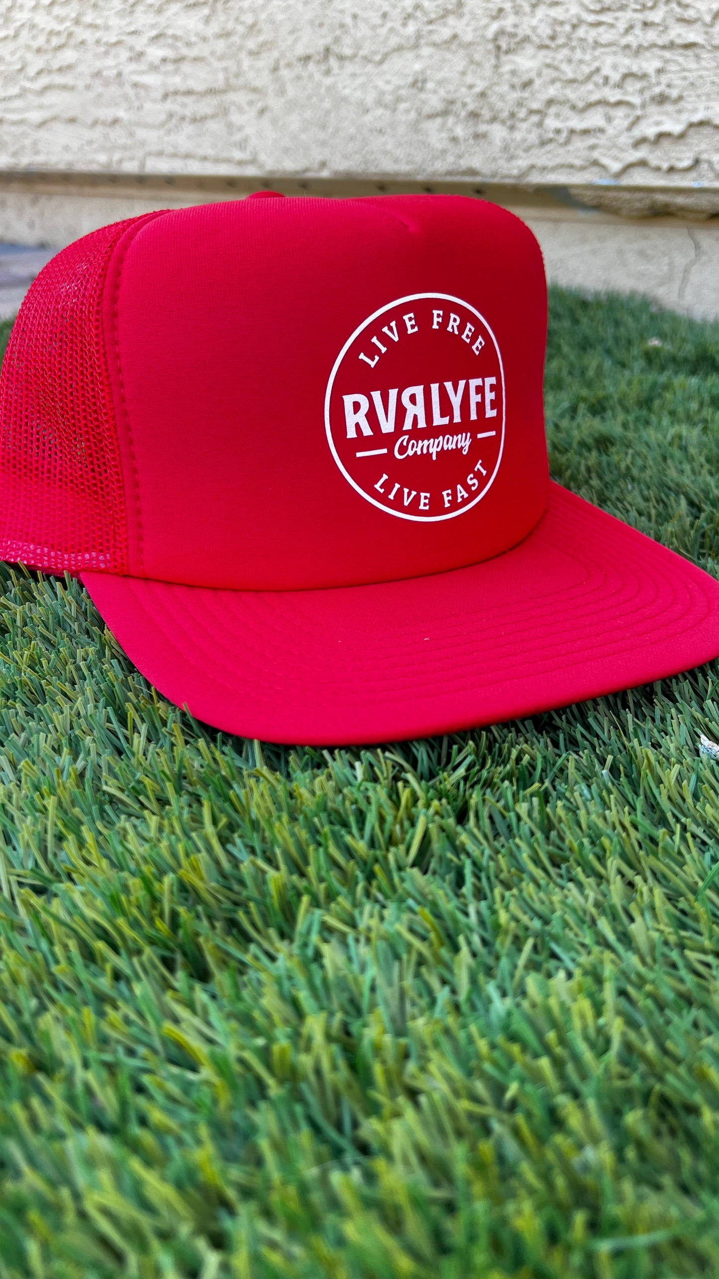 Red Flat Bill Foamy Trucker Hat