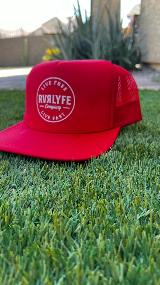 Red Flat Bill Foamy Trucker Hat